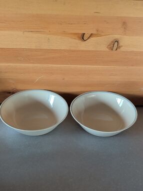 Lot of 2, Corelle Ist Spring, Classic Cream with Blue Serving Bowls.